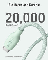 Anker USB C to USB C Cable (240W, 6ft), Bio-Braided Charger Cable, Fast Charge for iPhone 15/15 Pro, MacBook Pro 2020, iPad Pro 2020, iPad Air 4, Samsung Galaxy S23+/S23 Ultra (Natural Green)